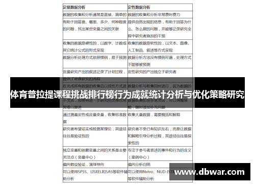 体育普拉提课程挑战排行榜行为成就统计分析与优化策略研究
